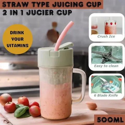 Portable Juicer Blender Bottle & Straw with 6 Blades 500 ML For Gym or Traveling